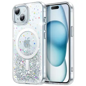 JETech Glitter Case for iPhone 15 Series Compatible with MagSafe, Clear Cute Bling Sparkle for Women and Girls, Shiny Shockproof Magnetic Sparkly Phone Cover