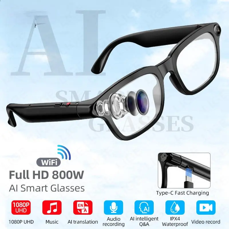 M08 AI Smart Glasses, Flexible Elastic Temples, Built-In Camera For Photo & Video Shooting, Hands-Free Bluetooth-Compatible Calling, Multifunctional Wearable Smart Eyeglasses