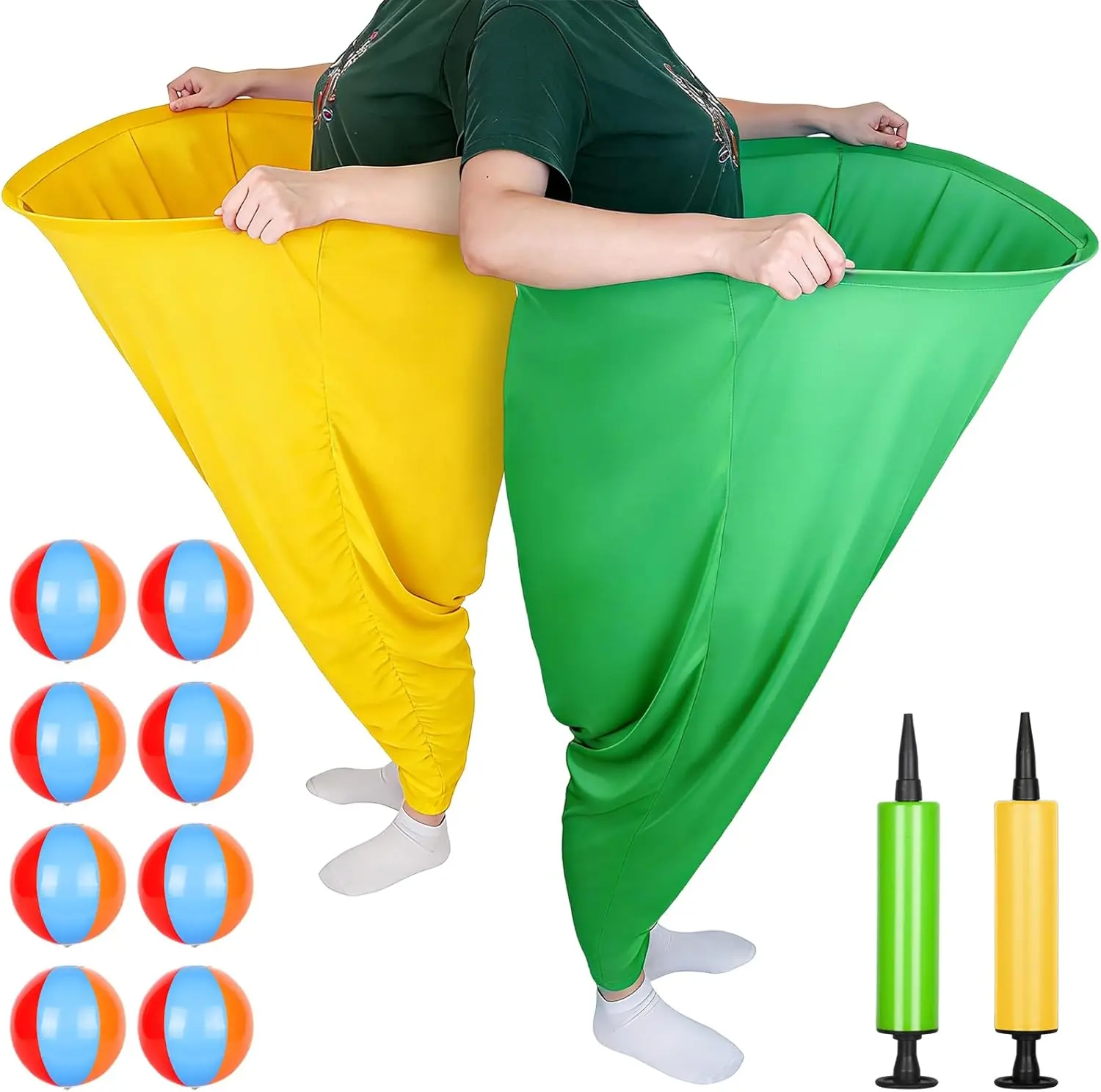 4-Color Team Granny Pants Yard Game Set - 420D Polyester Oxford Fabric, 8 High-Bounce Balls, 2 Rapid Pumps, 2 Distinct Color Pants, 5 lbs, Adult Backyard Parties Game Set for 8+ Players