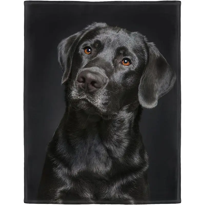 Black Labrador Print Blanket, Classic Soft Fluffy Breathable 280g Fabric Sofa Bed Throw, Single-Sided Printing, Machine Washable, Provides Comfortable Temperature