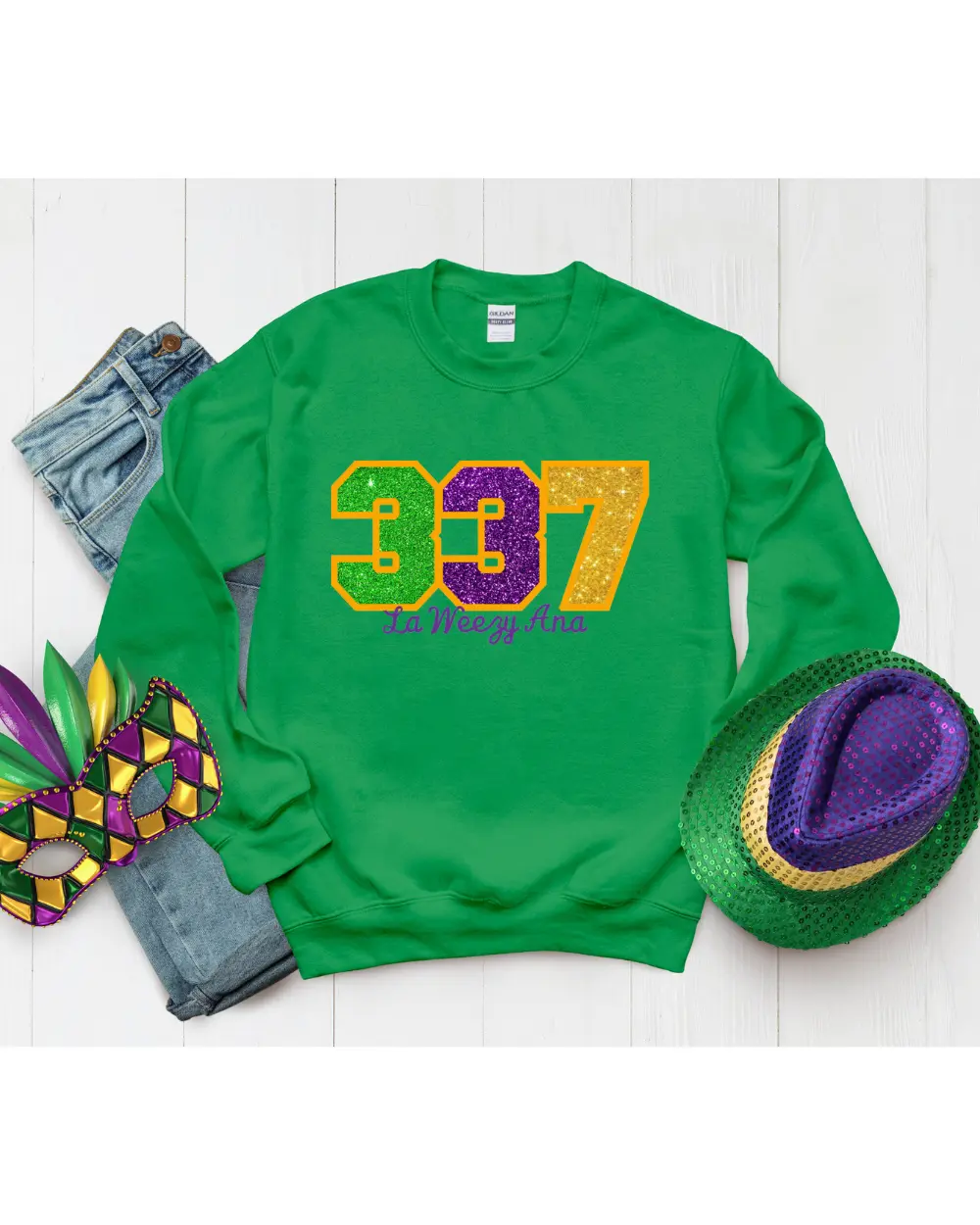 Sweatshirt-Mardi Gras 337 LaWeezyAna Glitter Applique Sweatshirt