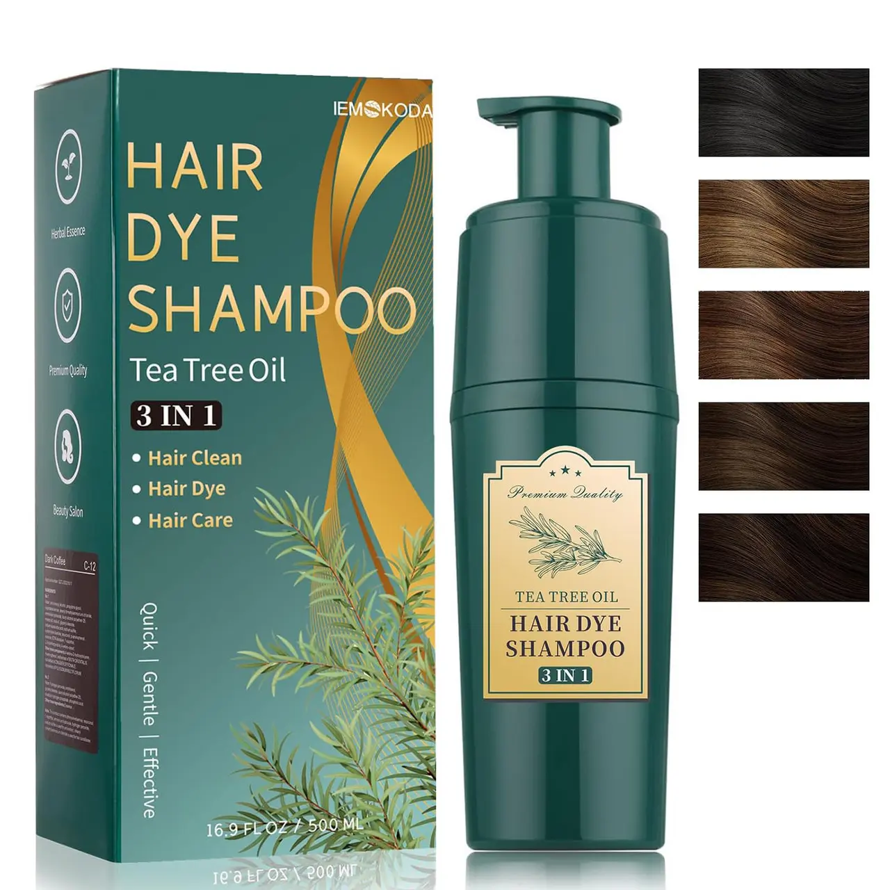 3-in-1 Hair Dye Shampoo | Natural Black Hair Color | 100% Grey Coverage | Anti-Stain, Ammonia Free, Cruelty-Free | Strengthens with Hyaluronic Acid & Arginine | Instant, Semi-permanent Fade-Resistant Black Color, Easy Use for Men & Women 500ml