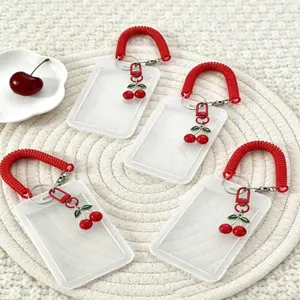 1 Set Heavy-Duty Expandable ID Holder with Cherry Keychain and Wrist Strap - Transparent PVC Card Case with Secure Locking Mechanism, Anti-Theft Design, Durable ID Holder, Suitable for Students, School ID Cards, Campus Credentials - Ideal Gift for the Bac