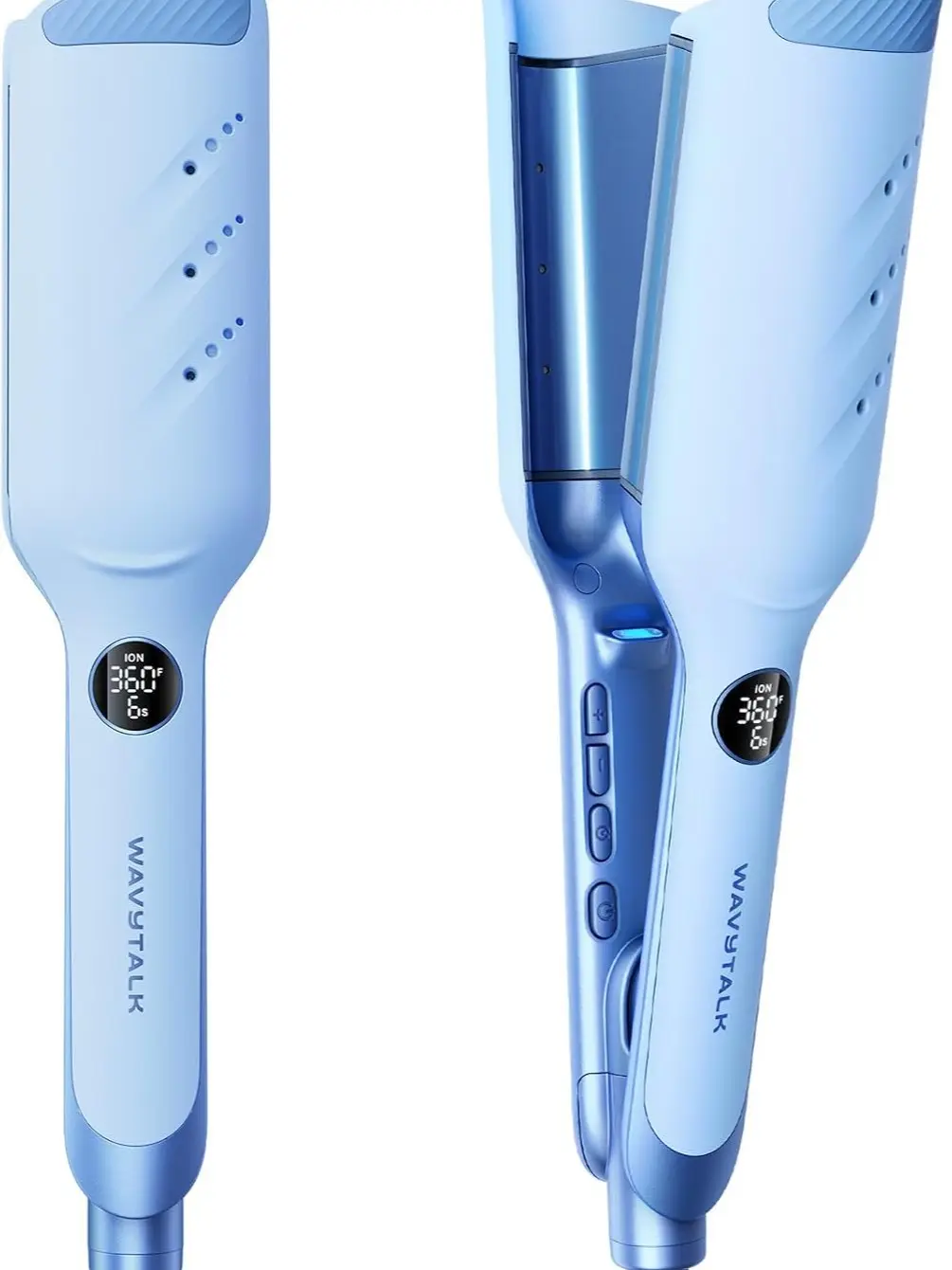 Wavytalk Power Wave Hair Crimper, Ionic Hair Waver for Less Heat Damage | Beach Waves Curling Wand, Ventilation Design for Less Damage, Ionic Reduces Frizz, Dual Voltage Hair Waver (BLUE)