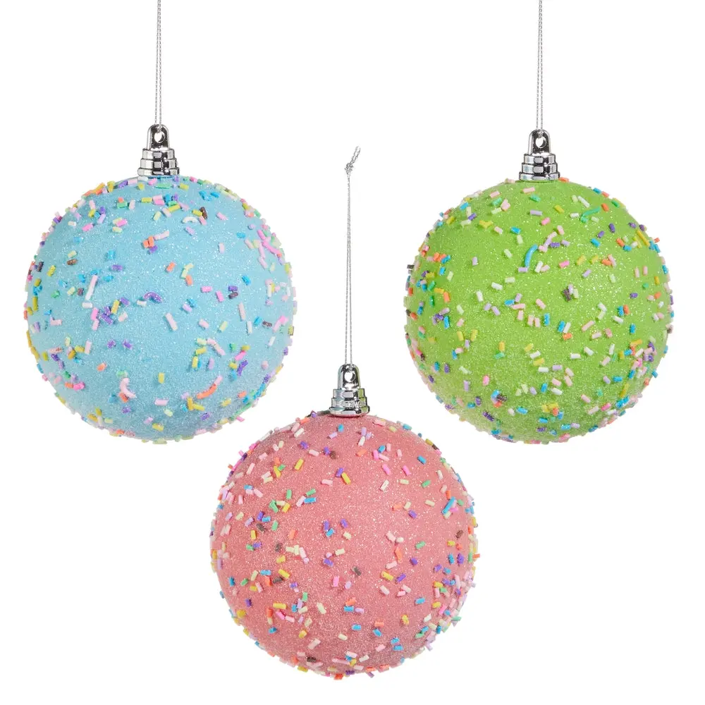 4" Candy Sprinkle Christmas Ball Ornament 3 PCS– Multicolor Sweet Treat Holiday Decoration