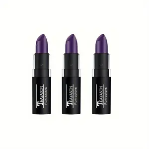 3Pcs Deep Purple Matte Lipstick - Long-Lasting, Waterproof, Easy-To-Apply, Perfect For Carnivals