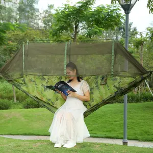 Portable Double Camping Hammock with Mosquito Net, 600lbs Load 2-Person Nylon Hanging Bed, Backyard & Travel Accessory Hammock with Straps, Hooks & Carry Bag for Outdoor Hiking, Backyard Hammock tiktokshopspringglowup