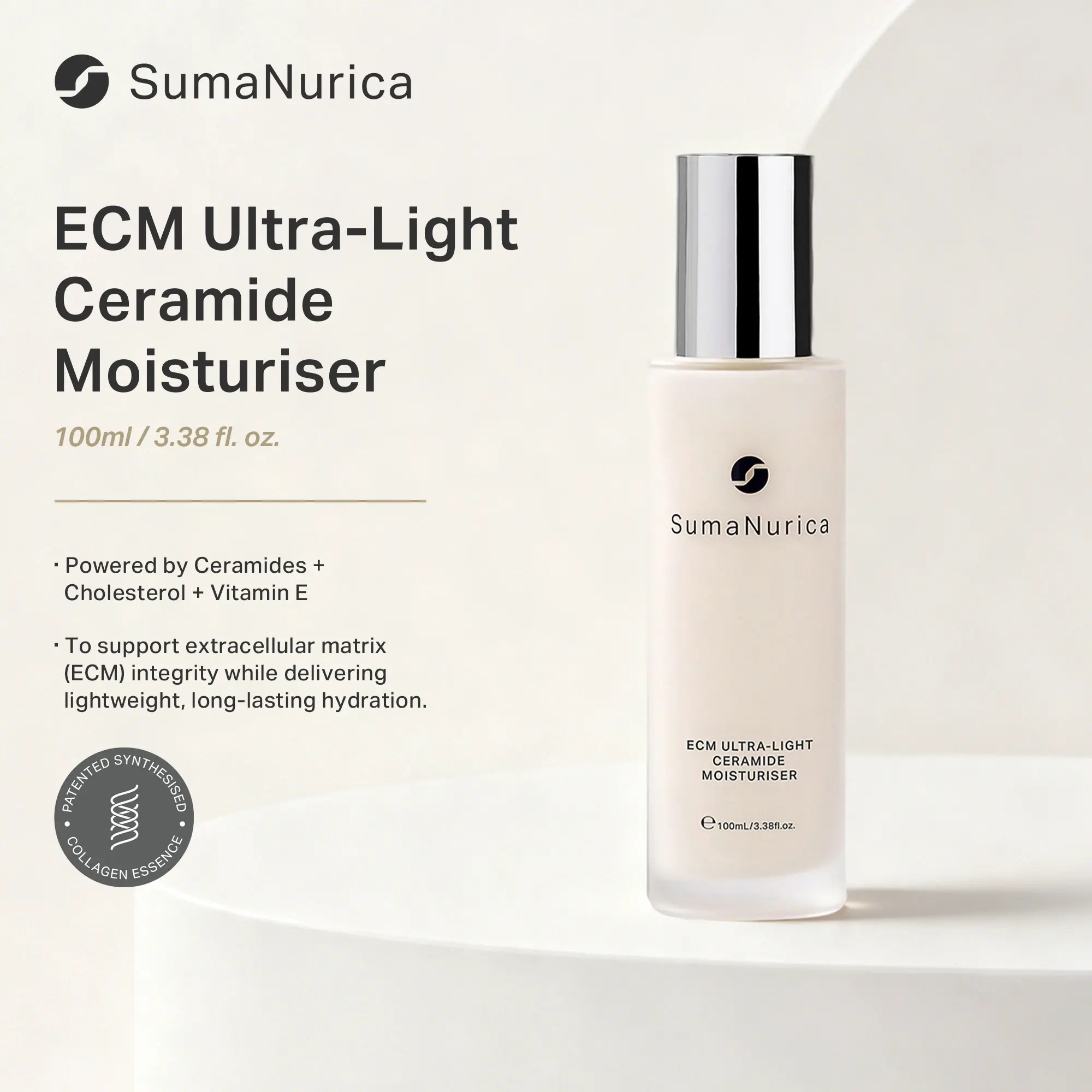 SumaNurica ECM Ultra-Light Ceramide Moisturiser - Adult Skincare Moisturizer with Cholesterol Infusion, Skin Repair, Barrier Strengthening, All-Day Hydration, Hydrates All Skin Types, Hydrate