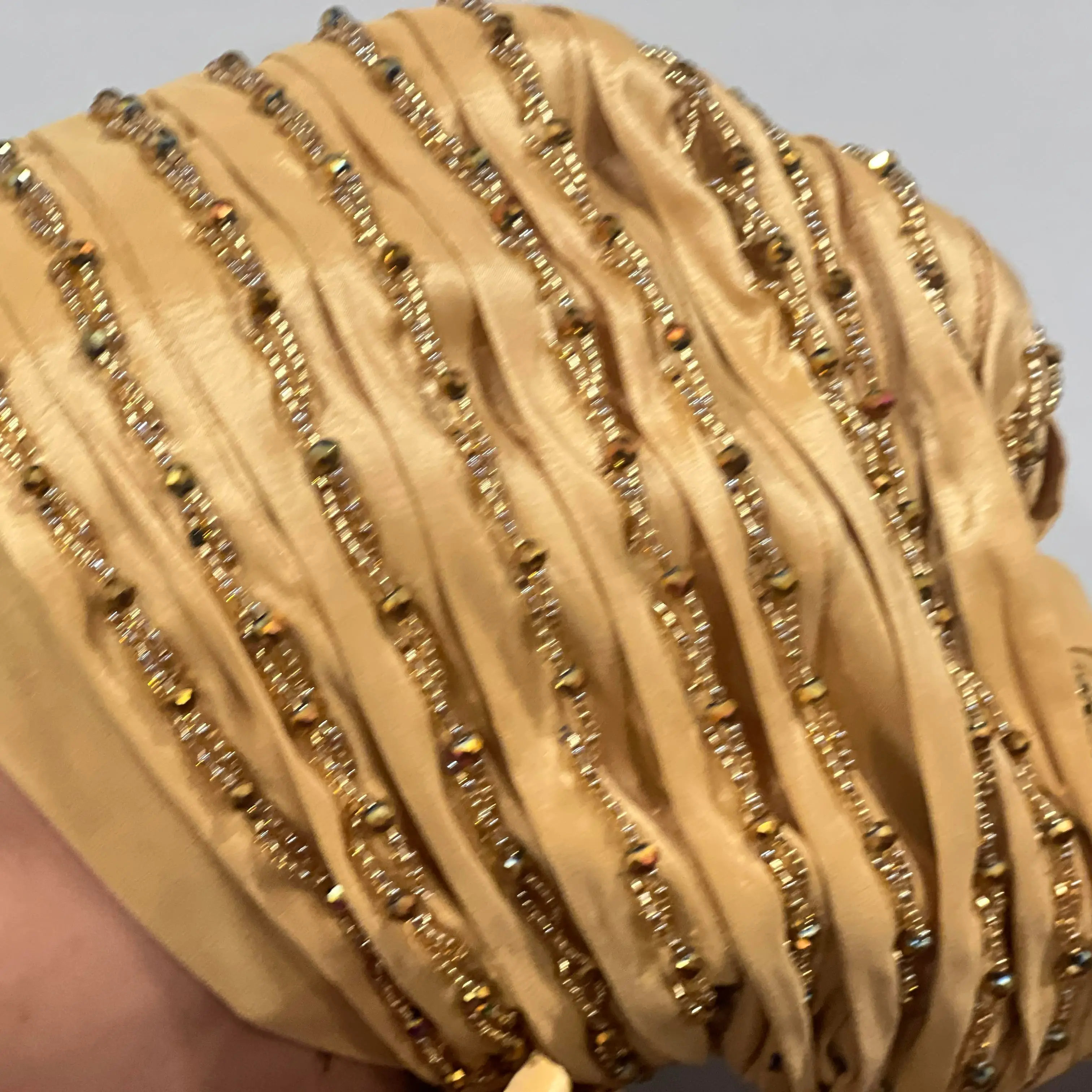 Baroque Beaded Knotted Turban Headband Gold Beadwork‎ Y2K Statement Accessory Gold Rush Knotted Turband – Shop Emijaa Jaaemil main image 3