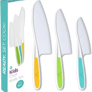 Tovla Jr. Knives for Kids 3-Piece Kitchen Cooking and Baking Knife Set: Montessori Children's Knives in 3 Sizes & Colors/Firm Grip, Serrated Edges, BPA-Free Kids' Toddler Knives (colors vary)