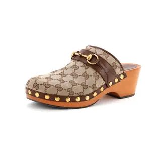 Pre-owned Gucci Women's Stann Horsebit Clogs GG Canvas with Leather by Rebag