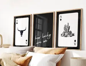 [UNFRAMED POSTER] Set of 3 How Lucky Are We Wall Art Poster Un, Ace Playing Card Poster, Trendy Western Wall Art, Retro Cowgirl Print, Modern Cowboy Decor