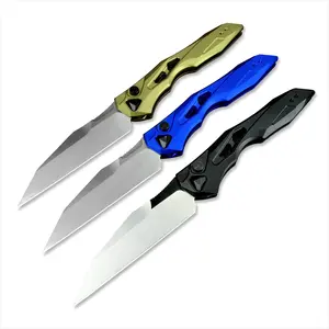 EDC KS7650 Folding Knife 3.5" CPM-154 Wharncliffe Blade, Black Blue And Tan Anodized Aluminum Handles Outdoor Camping Pocket Knife