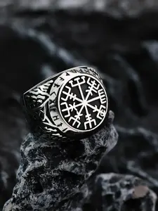Vintage Style Stainless Steel Compass Symbol Ring, Adjustable Rings, Men's Fashion Jewelry Accessories for Daily Wearing, Trendy All-match & Exquisite Jewelry for Birthday Gift