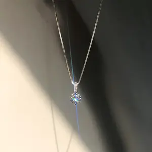 0.5ct Moissanite Pendant Necklace S925 Sterling Silver Dainty Luxury Adjustable Box Chain