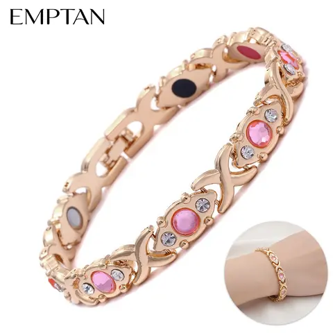 EMPTAN Women's Magnetic Crystal Bracelet - Rhinestone Decorated Fashion Matching Metal Wristband - Energy Jewelry, Accessories for Adults, Womens Gift for Valentine's Day, Crystal Bracelets, Rhinestone Decorated Bracelet