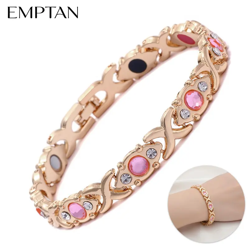 EMPTAN Women's Magnetic Crystal Bracelet - Rhinestone Decorated Fashion Matching Metal Wristband - Energy Jewelry, Accessories for Adults, Womens Gift for Valentine's Day, Crystal Bracelets, Rhinestone Decorated Bracelet