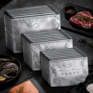 Reusable Kitchen Storage Bags, Aluminum Foil Resealable Food Pouches with Zip Closure and Labels for Eggs, Meat, Vegetables, Snacks and Meal Prep