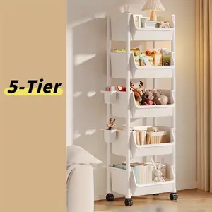 Multifunctional Mobile Storage Rack, Home Kitchen Hand Truck with Wheels, Space-Saving Detachable Plastic Rolling Organizer, Five Layers, Cart with Wheels