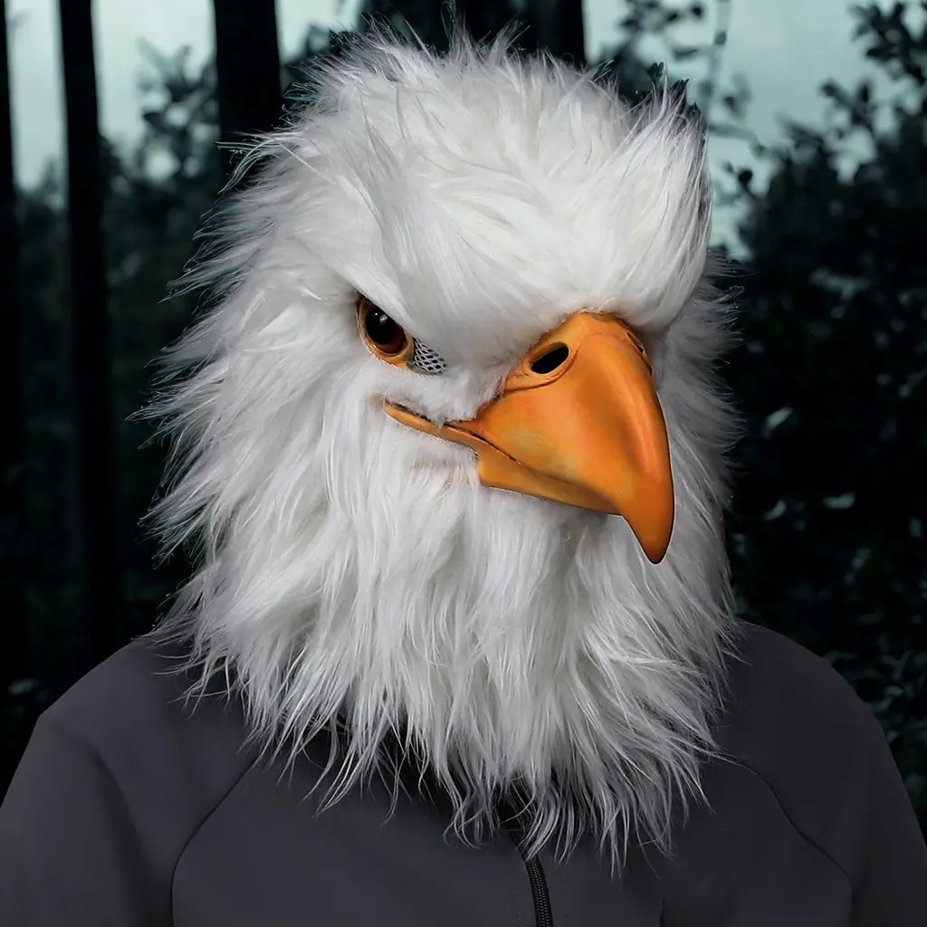 PATYGR White Eagle Mask Animal Head Cover for Halloween Cosplay Rave Party Realistic Latex Animal Bird Mask Prank Props Accessories