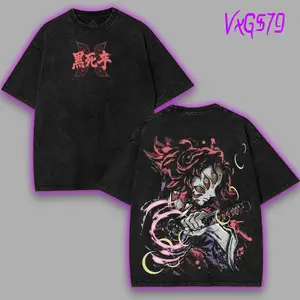 Kokushibo Upper moon rank 1 moon breathing v8 Demon Slayer Kimetsu No Yaiba Anime Double Printed Acid Washed Menswear graphic tee