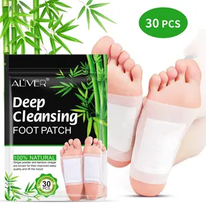 ALIVER Bamboo Charcoal Foot Patches (30 Pcs), Enriched With 100% Ginger Powder And Bamboo Vinegar, Feature Excellent Detoxification Effects To Cleanse The Body And Boost Mood. Designed For Foot Use.