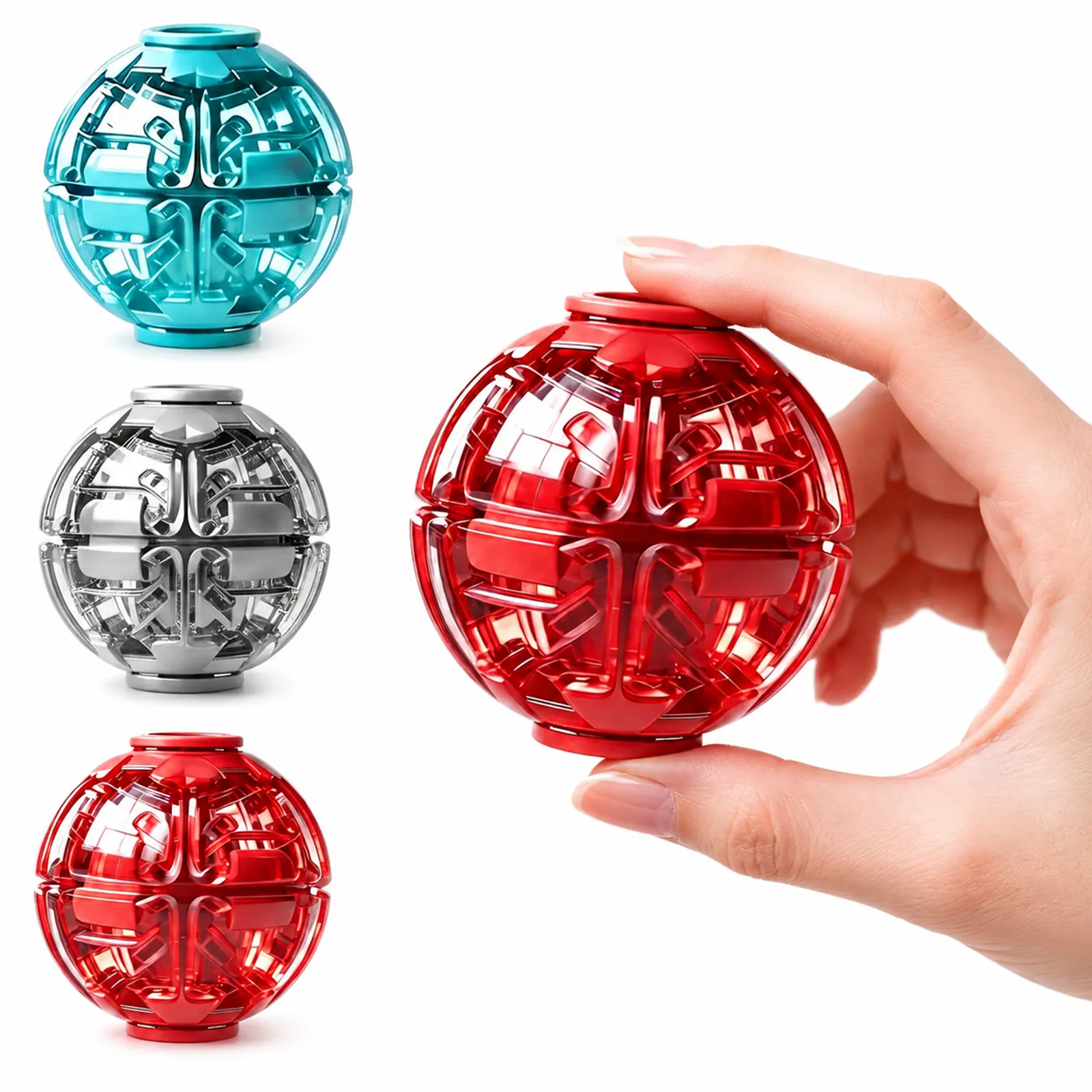 3D Press Spinning Fidget Ball - Dual Play Press & Spin Hand Finger Spinner, Portable Sensory Toy for Anxiety Relief (Kids & Adults)