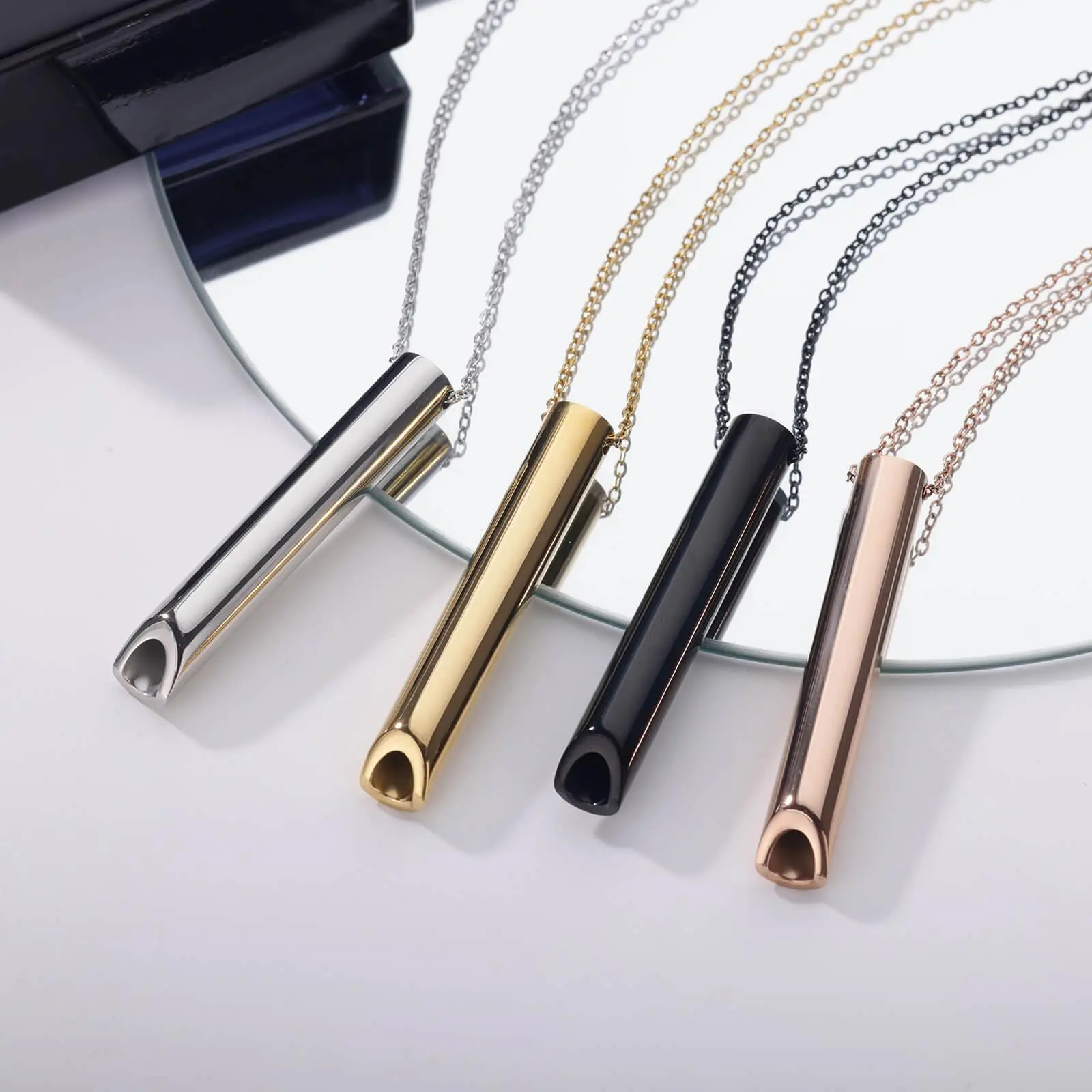Stainless Steel Anxiety Breathing Necklace for Women Stress Relief Meditation Necklaces Yoga Ritual Female Jewelry