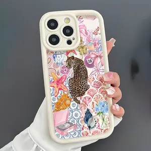 Vintage Collage Leopard TPU Pattern Phone Case for iPhone 17 16 15 14 Pro Max 13 12 11 Air XR XS Plus Shockproof Drop Protection Rugged Durable Silicone Cover