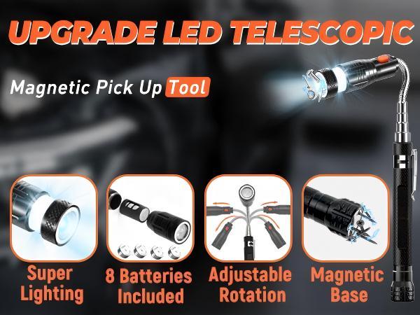 Extendable Magnetic Pickup Tools - Telescoping Magnet with LED Flashlight Gifts for Men, Fathers Day Mens Gifts from Daughter Son, Birthday Gifts for Men Dad Him,car accessories