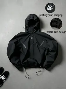 Unisex high-street functional Y2K hooded jacket featuring an adjustable drawstring hood and hem, a slanted multi-pocket design, windproof waterproof fabric, reinforced stitching for durability and wrinkle resistance—ideal for everyday outings and outdoor