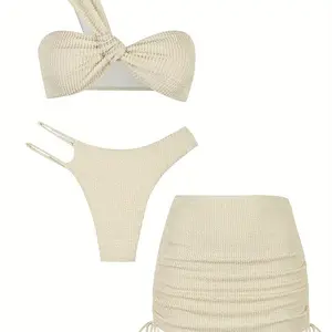 Beige Bikini Set Three-Piece 25SS Summer Trend rdy woman casual fit beach bikini set starfish decor bikini set