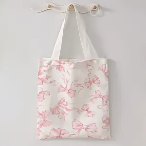 Bow Print Casual Storage Bag, Night Scene, Fashionable and Trendy, Suitable for Daily Shopping, Office Use, Various Occasions, Tote Bag