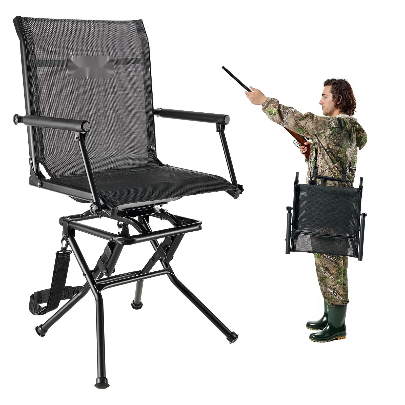 Camouflage Hunting Chair With 360-Degree Swivel, Silent Foldable Blind System, Armrests, And Sturdy Steel Frame; Portable Outdoor Seat For Hunting, Safari, Wildlife Observation, Weather-Resistant, Easy Carry, Durable Design