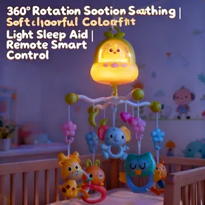 Baby Remote Control Light and Music Crib Mobile Toy, Musical Light Up, Projection Function, Soothing Night Light, Cute Cartoon Style, Abs Material, Ideal Gift, Newborn