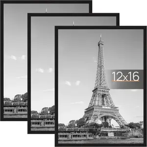 [USA Stock] - 12x16 Picture Frame Black 3 Pack, Scratch-Proof Poster Frames 12 x 16 for Photo Gallery - Slide-In Strips, Horizontal or Vertical Wall Mounting Decor Hanging
