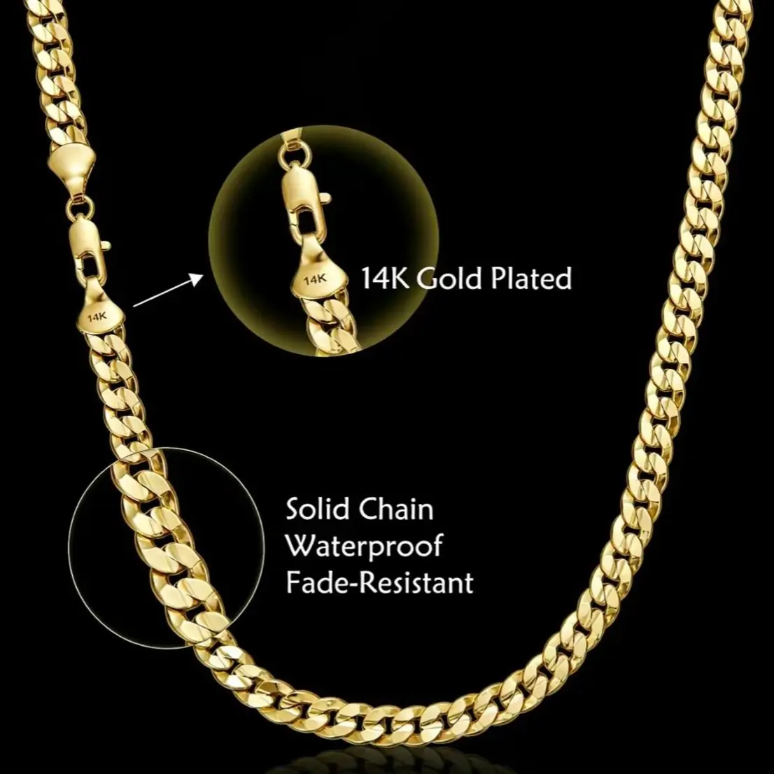 14K Gold-Plated Textured Cuban Link Chain, 6mm/10mm Widths, Various Lengths, Waterproof, Tarnish-Resistant, Hypoallergenic Nickel-Free Lead-Free, Gentle on Sensitive Skin, Ideal for Daily Wear, Layering or Holiday Gifting,Unisex