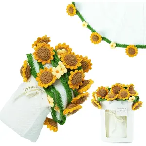 Crochet Sunflower Bouquet Blanket,Soft Floral Knitted Flower Blanket,Romantic Gift for Women,Sister, Friend,Wife,Teacher,Birthday and Home Decor (43.3 inch)