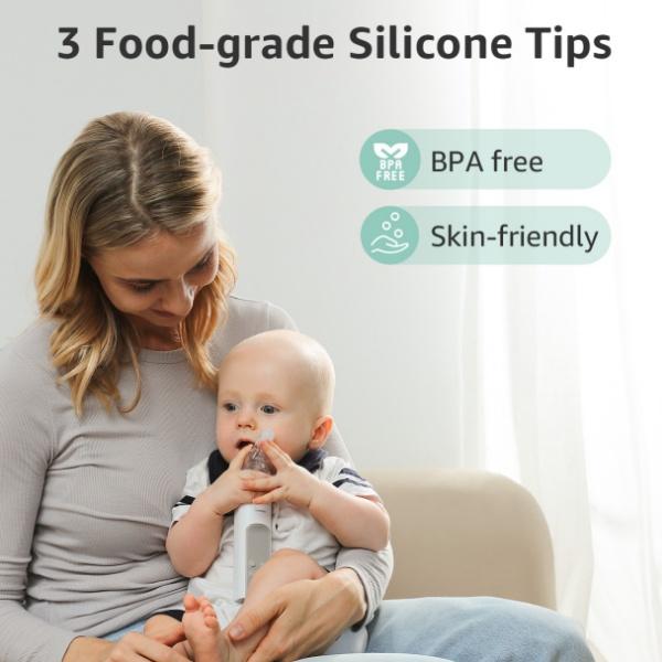 Grownsy Nasal Aspirator for Baby, Electric Nose Aspirator for Toddler, Baby Nose Sucker, Automatic Nose Cleaner with 3 Silicone Tips, Adjustable Suction Level, Music and Light Soothing Function