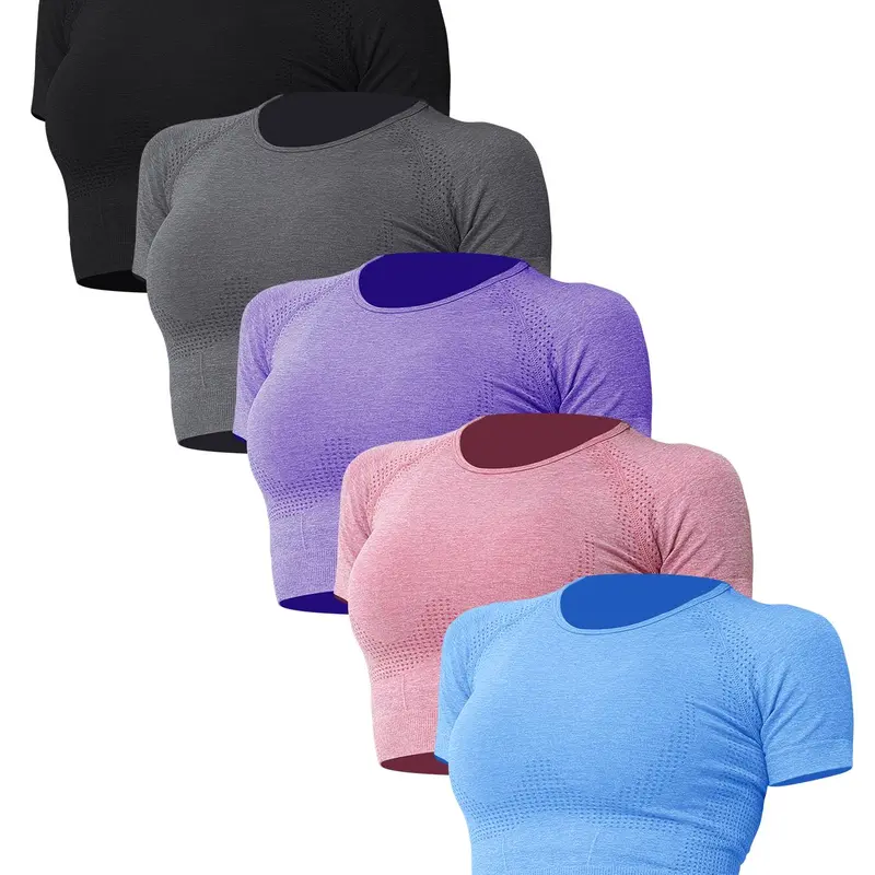 Women's Solid Round Neck Sports Tee, Quick Drying Breathable Crew Neck T-Shirt for Gym Workout Running, Ladies Sportswear for Spring & Fall, Gym Tops, Athletic Tops, Fitness Sport Top, Gym Tees, Fitness Clothes Tops