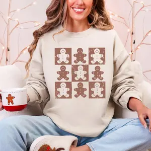 Gingerbread men’s, Christmas cute, minimalist sportswear, round neck, women’s, round neck