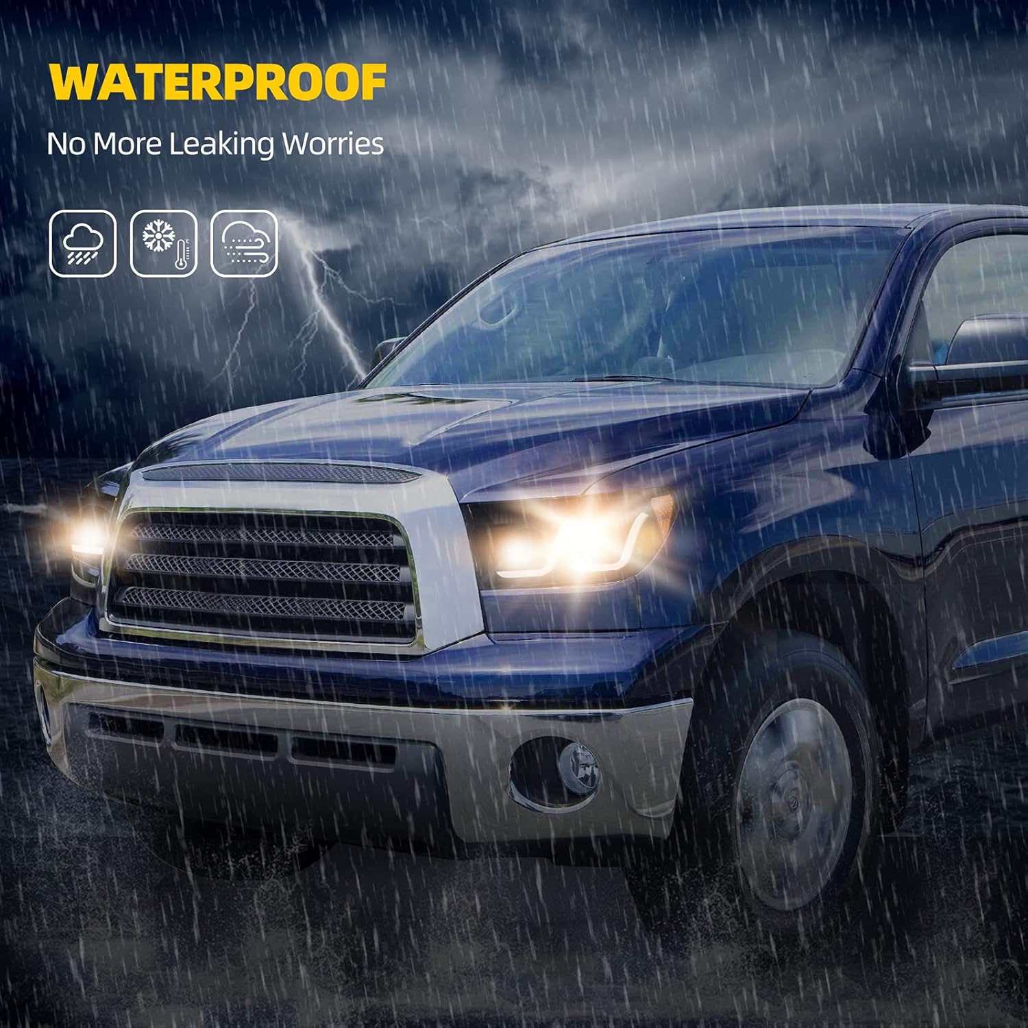 YITAMOTOR Headlights Assembly Compatible with 2007-2013 Tundra/ 2008-2017 Sequoia Headlamp Black Housing Amber Reflector