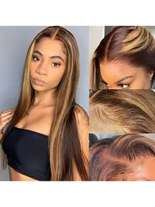 Ombre Highlight 13x4 Lace Front Wigs Human Hair #427 Color Wig Human Hair 13x4 Straight HD Lace Frontal Wigs For Women Pre Plucked Tiny Knots Natural Hairline With Baby Hair Daily & Party