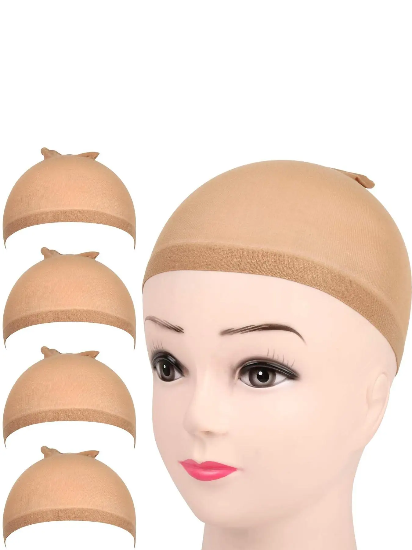 4pcs/set Unisex Simple Style Plain Color Hair Wig Cap, Invisible Elastic Wig Cap for Wearing Hair Wig, Hair Accessories for Women & Men for Costume Pa