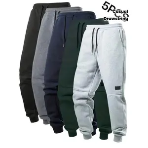 Men's Fleece Lined Solid Jogger Sweatpants With Drawstring, Casual Warm Sporty Trousers As Gift