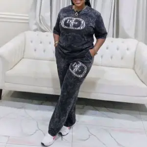 Women's Two-Piece Pant and Top Set in Stylish Gray with Embellished Design for Comfort and Style