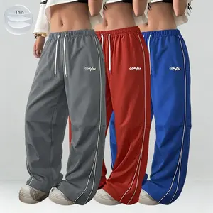 3-Pack - Women’s Lightweight Summer Sports Pants, Thin and Soft, Loose Fit for Plus Sizes! Jogger sweatpants for men, casual long pants with gray side stripes and gold decorative trim, comfortable design, sports-casual style bottoms, gym wear, street danc