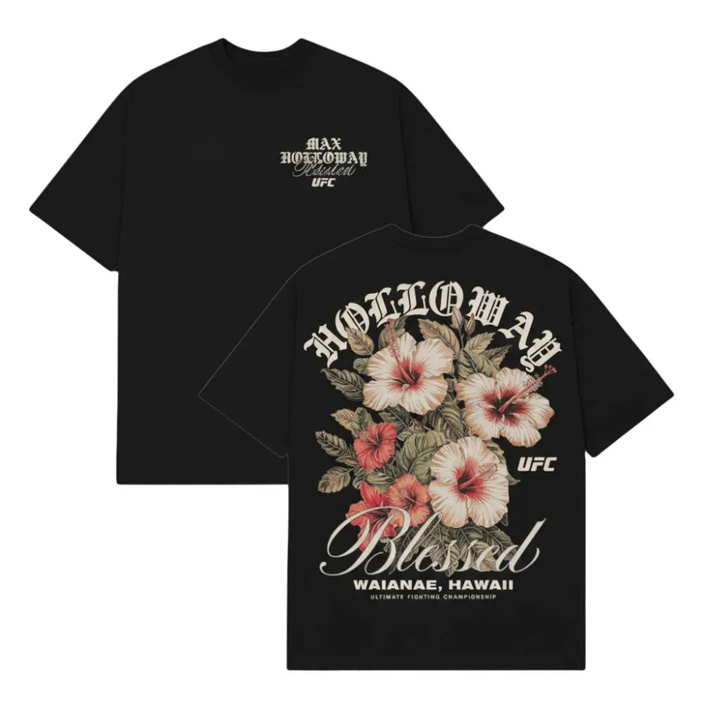 Adult & Youth Max Holloway Blessed Hawaii Hibiscus UFC Heavy Cotton Shirt BMF Tshirt UFC Sweater Fan Apparel Menswear Direct-to-garment Breathable Printing