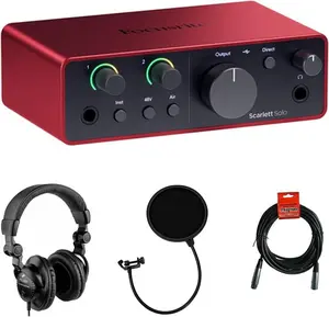 Focusrite Scarlett Solo USB-C Audio Interface 4th Gen Bundle with Polsen HPC-A30 Studio Monitor Headphones Pop Filter XLR Cable Kellards