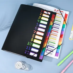 1pc A4 Expanding File Folder with 12 Pockets - Portable, Durable PP Desk Organizer, Document Organizer with Elastic Closure for School and Office Supplies, Black, Plastic, Desk Organizer